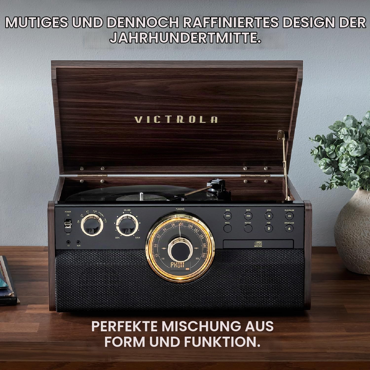 Victrola Empire - Holz 6-in-1 Bluetooth-Plattenspieler - Farmhouse Walnuss