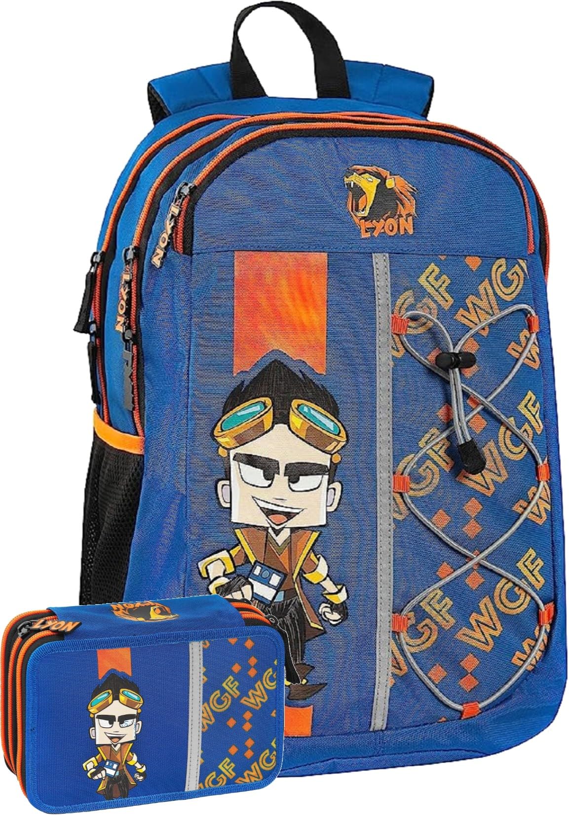 Schoolapck Zaino Lyon Rotondo Organizzato Blu + Astuccio Triplo 3 Zip + Portachiavi Cubo in Omaggio
