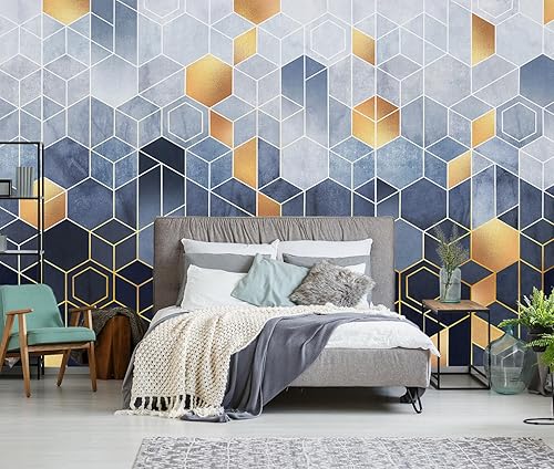 Vista 101 de Papel tapiz de mármol de oro blanco, moderno, abstracto, para sala de estar y oficina (no despegar ni pegar)