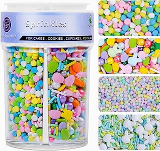 Easter Sprinkles for Cake Decorating, 7.8oz Edible Pastel Sprinkles with Bunny Carrot Nonpareils Confetti for Cookies Cake Cupcake Baking Toppings