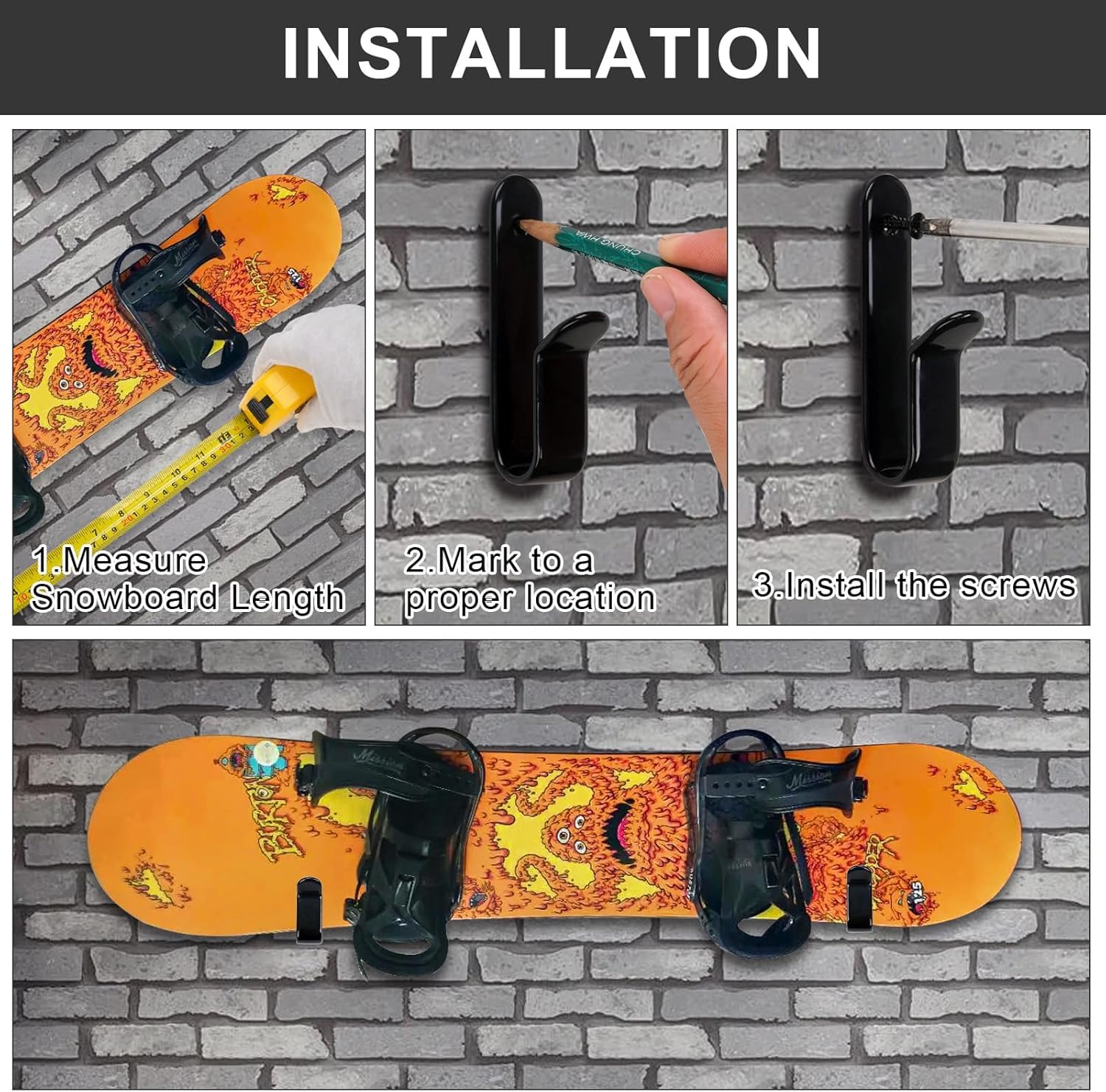 Soporte Skate Pared 2 Piezas Soporte Esquis Soportes de Pared para Snowboard Estante de Exhibición de Snowboard Skateboard Longboard Monopatin para Habitación Garaje
