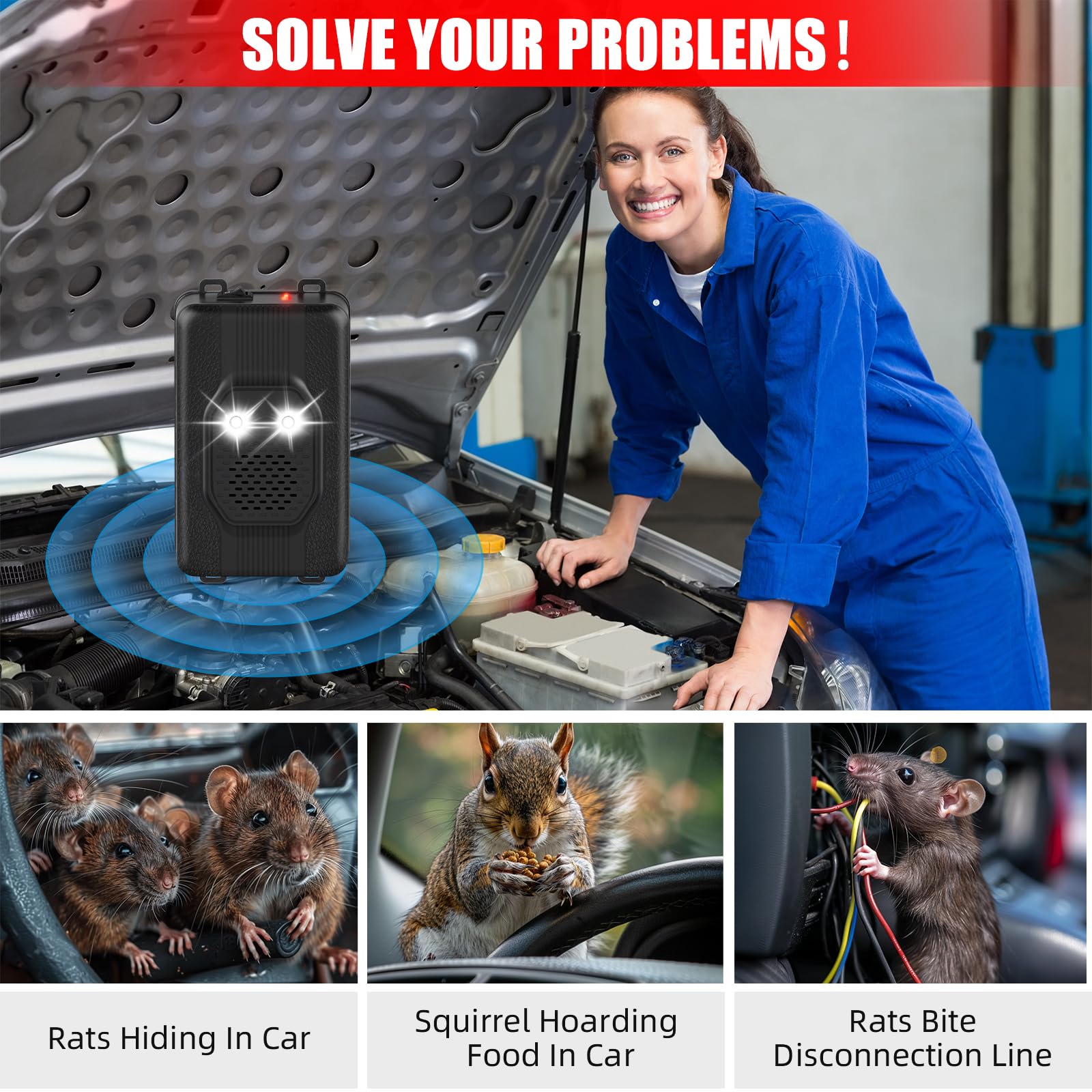 2-Pack Ultrasonic Rodent Repeller For Car Engines – Under Hood Animal Deterrent, ABS
