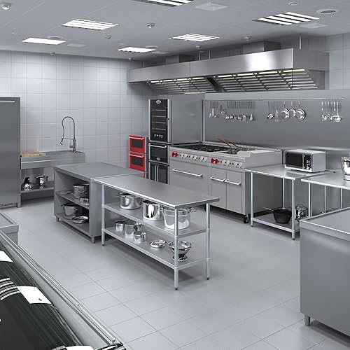 Miniatura 8 de Mesa de trabajo de acero inoxidable con 2 estantes  Mesa de utilidad de metal  Mesa de utilidad NSF comercial y residencial (mesa de acero