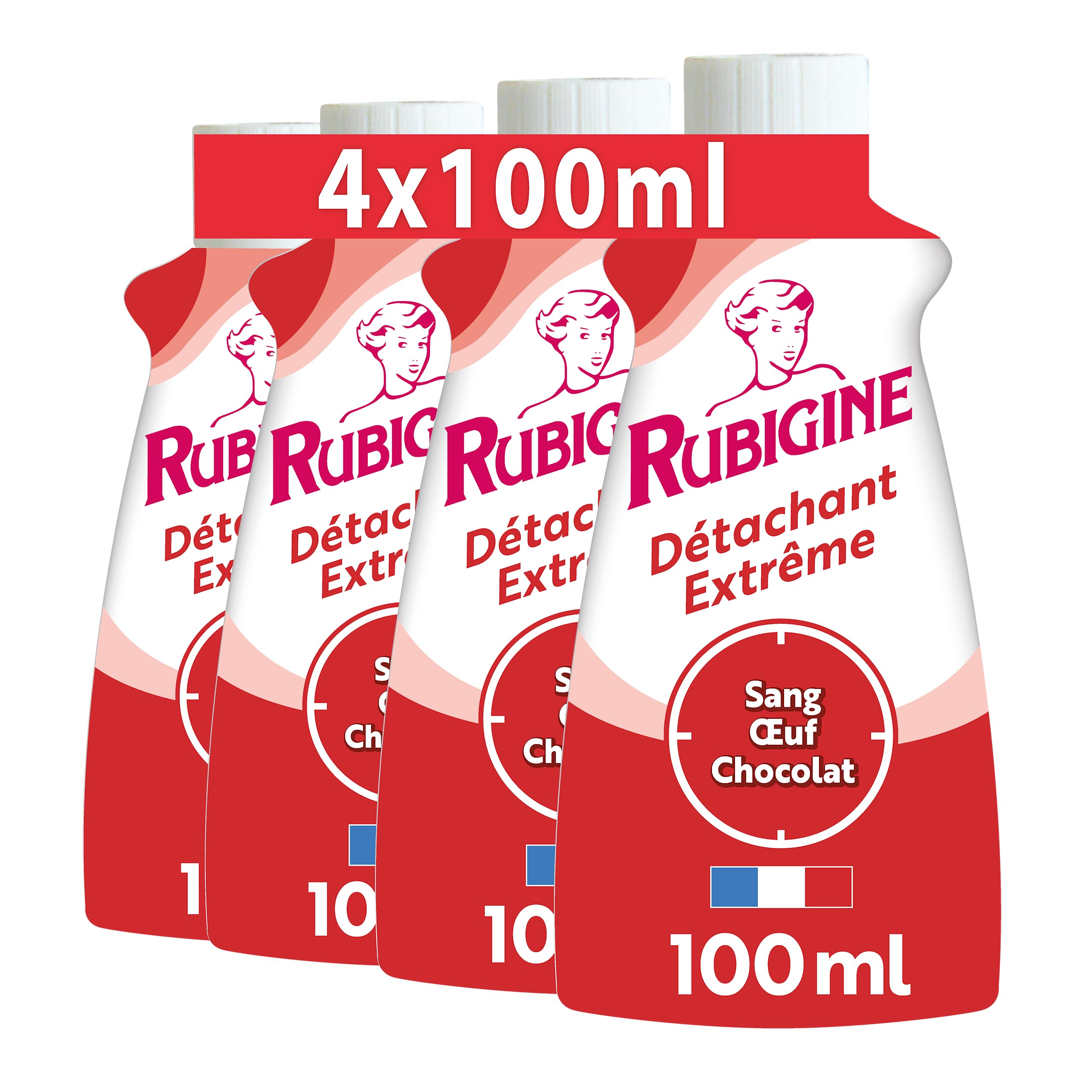 IDEAL - Rubigine, Détachant Sang Oeuf Chocolat, 100 ml - lot de 4 - Détachant Extrême, Efficace sur Tous les Textiles Lavables, Préserve la Fibre des Textiles - Fabrication Française