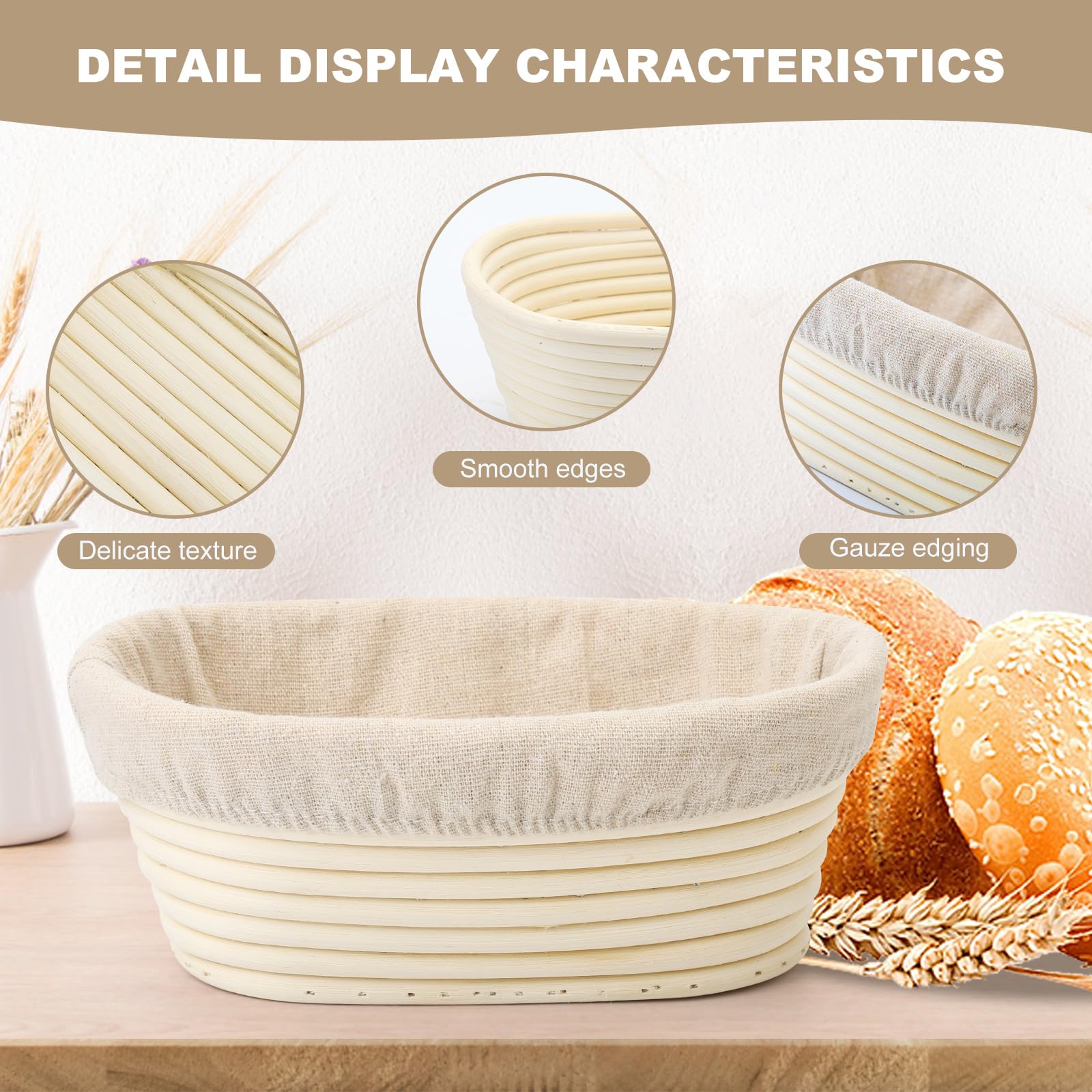 Set di 4 cestini ovali per lievitazione del pane, in rattan con fodera, 17 cm, ciotola fatta a mano per prodotti da forno artigianali