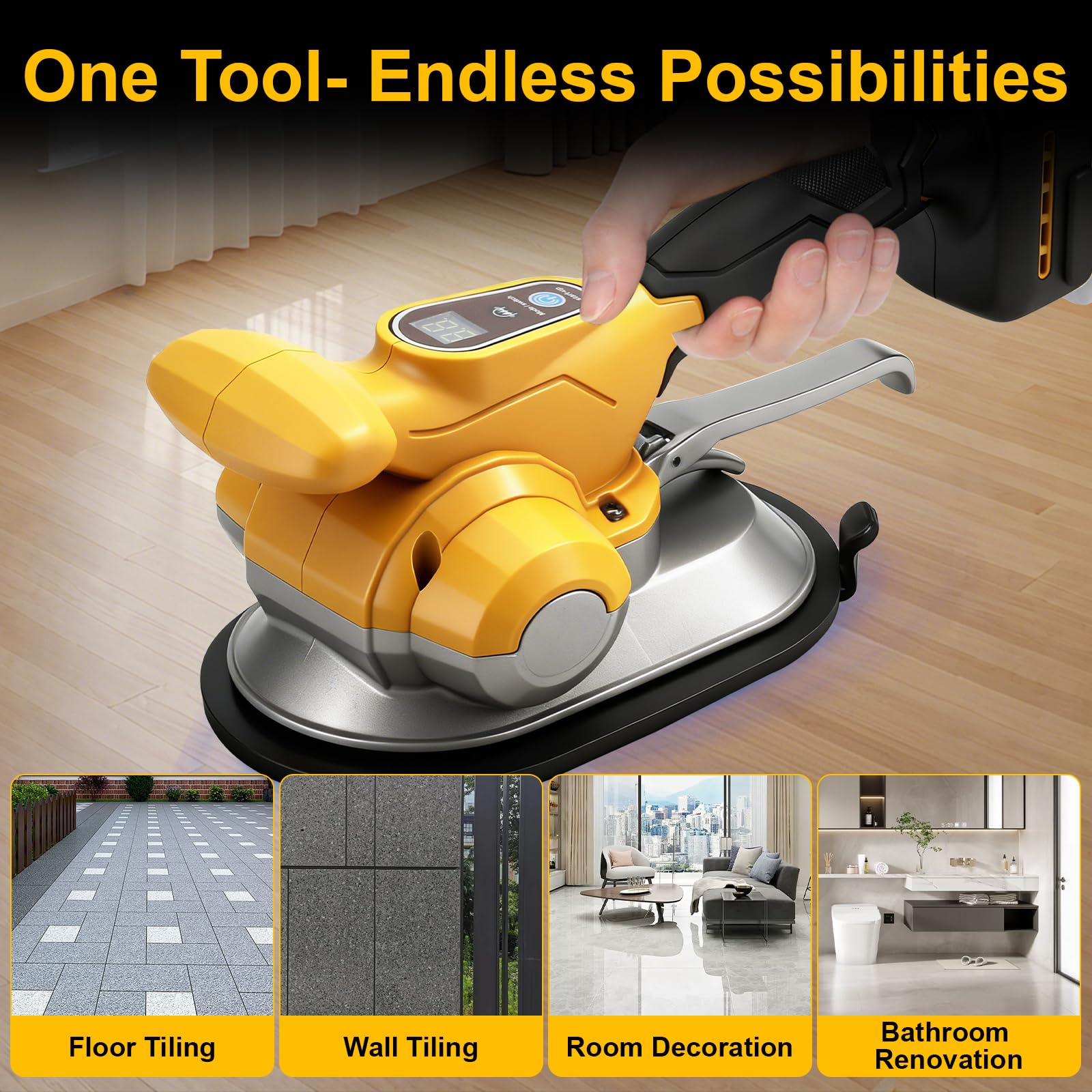 Herramienta vibradora de azulejos con 6 velocidades ajustables, compatible con Dewalt 18 V, 20 V baterías (solo herramienta), 200 kg de adsorción, inalámbrico, Vibrador Baldosas sin Cable