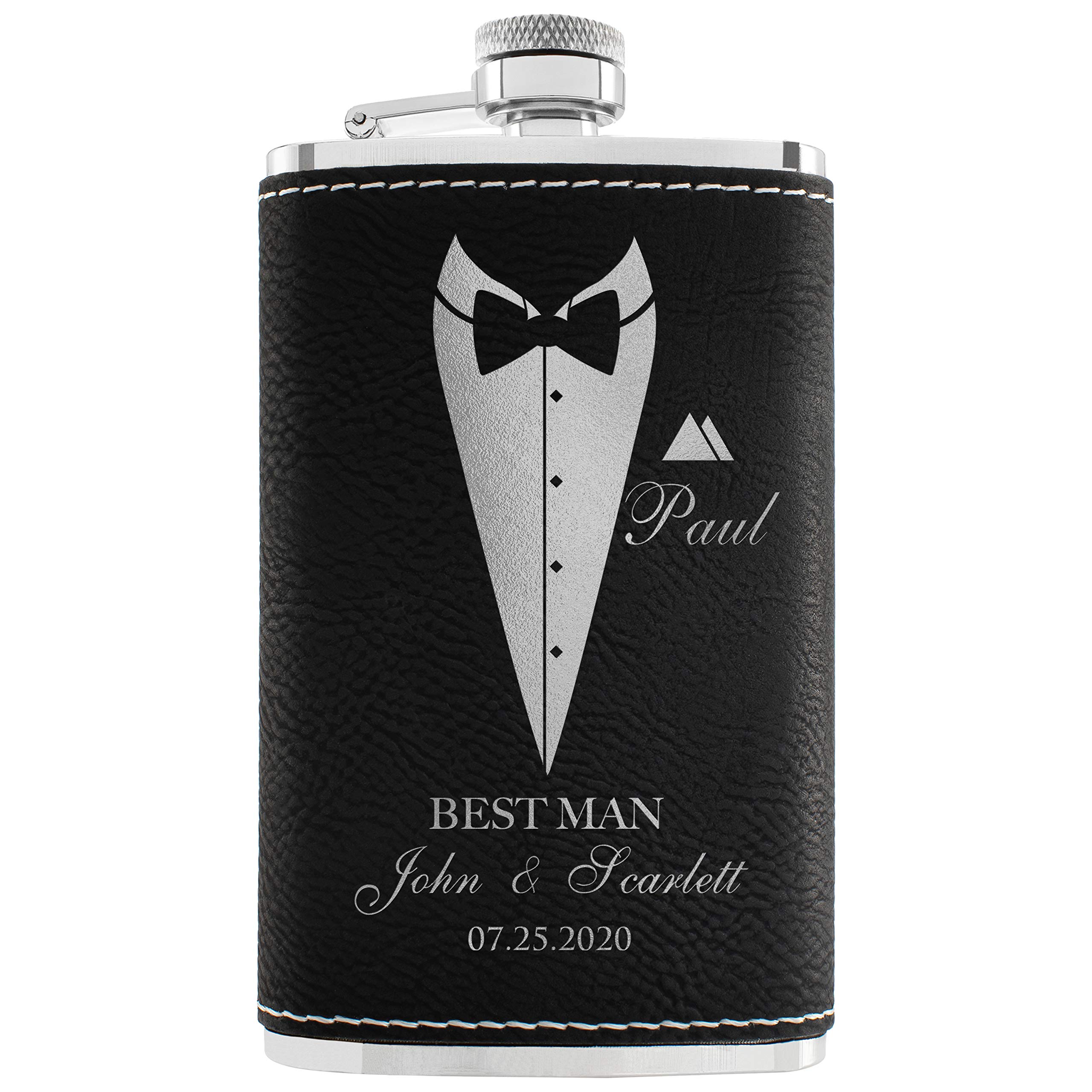 Groomsmen Gifts, Personalized Hip Flasks, Groomsmen Proposal, 6 Oz Engraved Leatherette Flasks for Men, Best Man Gifts for Wedding, Groomsmen Gifts for Wedding - Black #2