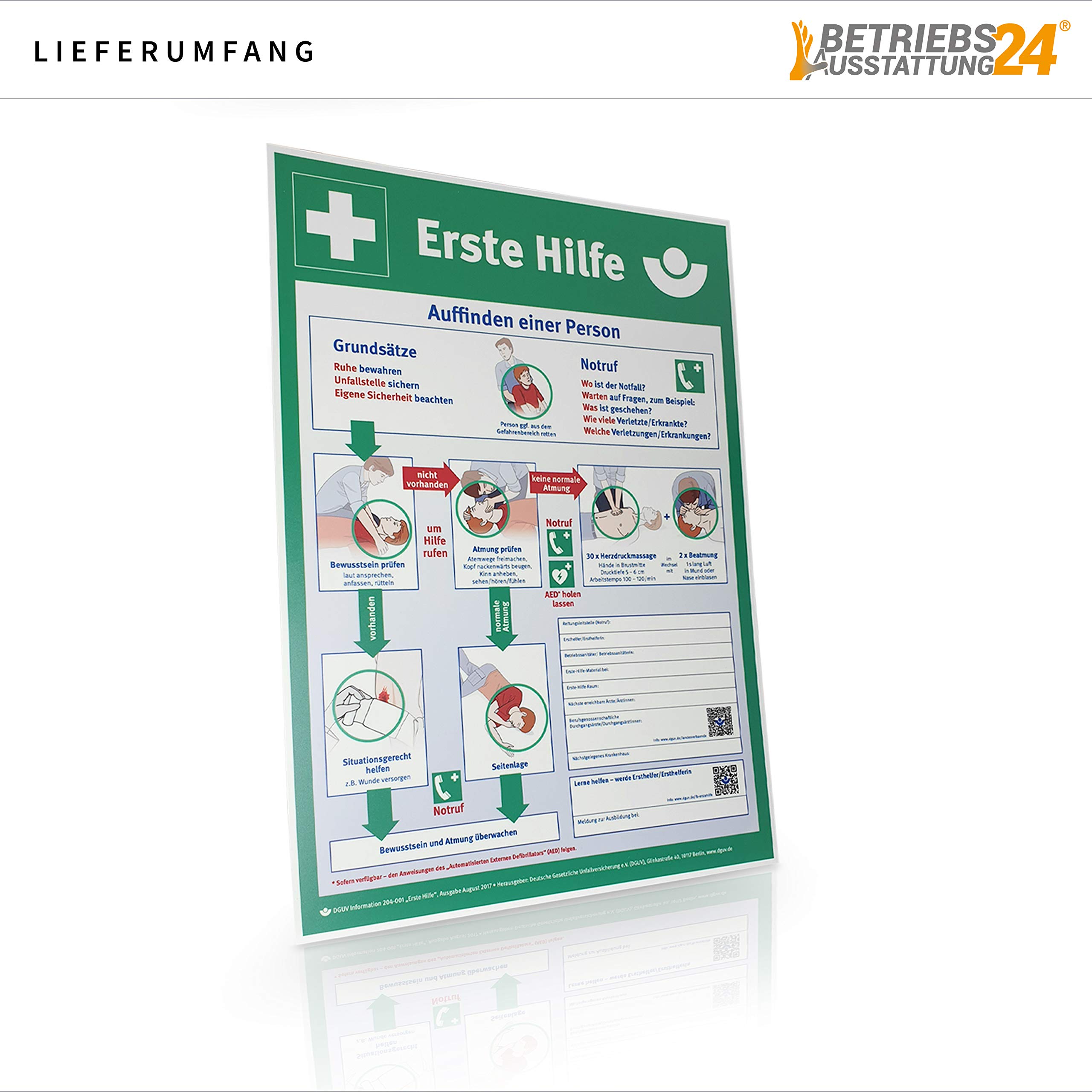 Erste-Hilfe-Koffer Komplettset für Betriebe nach DIN - Verbandskasten inkl. Inhalt, Hinweisschild, Sicherheitsaushang & Meldeblock - First AID Box (Small, Orange - DIN 13157)