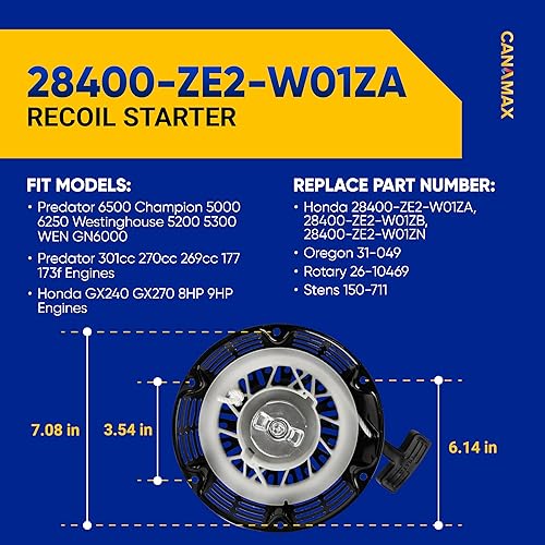 Miniatura 2 de Canamax GX270 GX240 8hp 9hp Arrancador de retroceso con cuerda de tracción, compatible con Honda Champion Predator 301cc Recoil Starter Assembly -