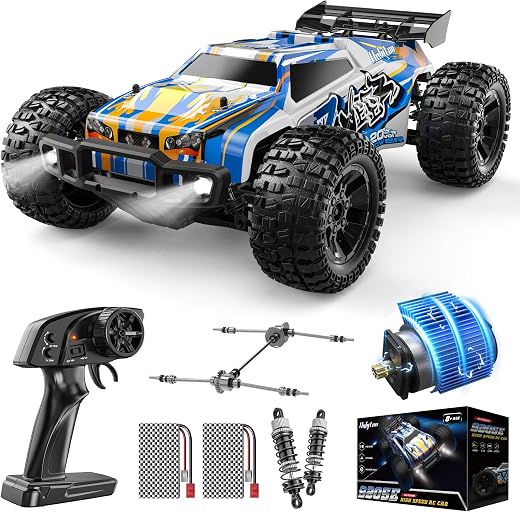 Holyton 1:10 Large High Speed Remote Control Car with LED Shell Lights, 48+ KM/H, 4WD Offroad Monster Truck for Adults & Kids, Hobby RC Truck Vehicle, 2 Battery Crawler Toy Gift for Boy