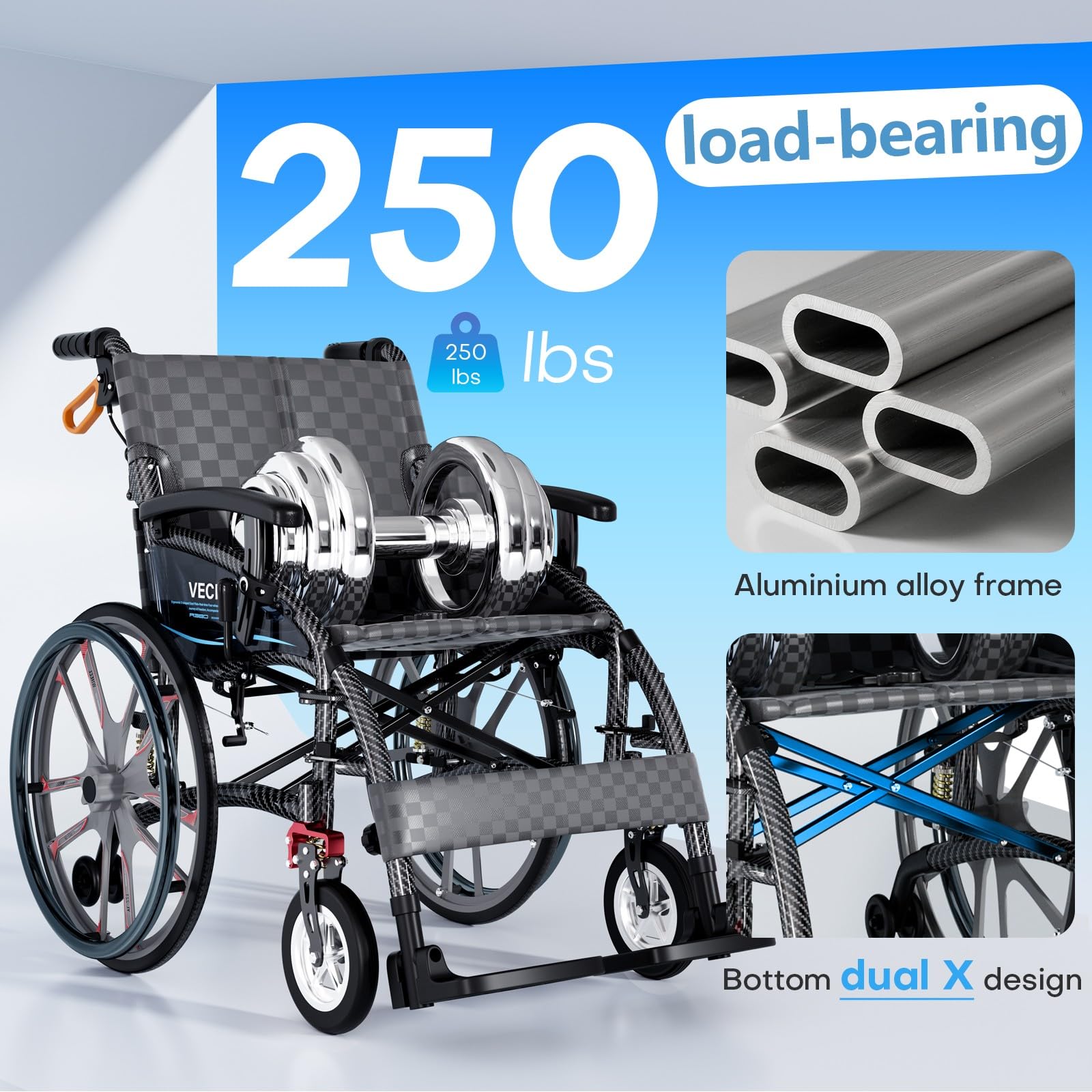 Aluminio Ligero de Ruedas Manual, Silla Transporte, Plegable, Ayuda Movilidad