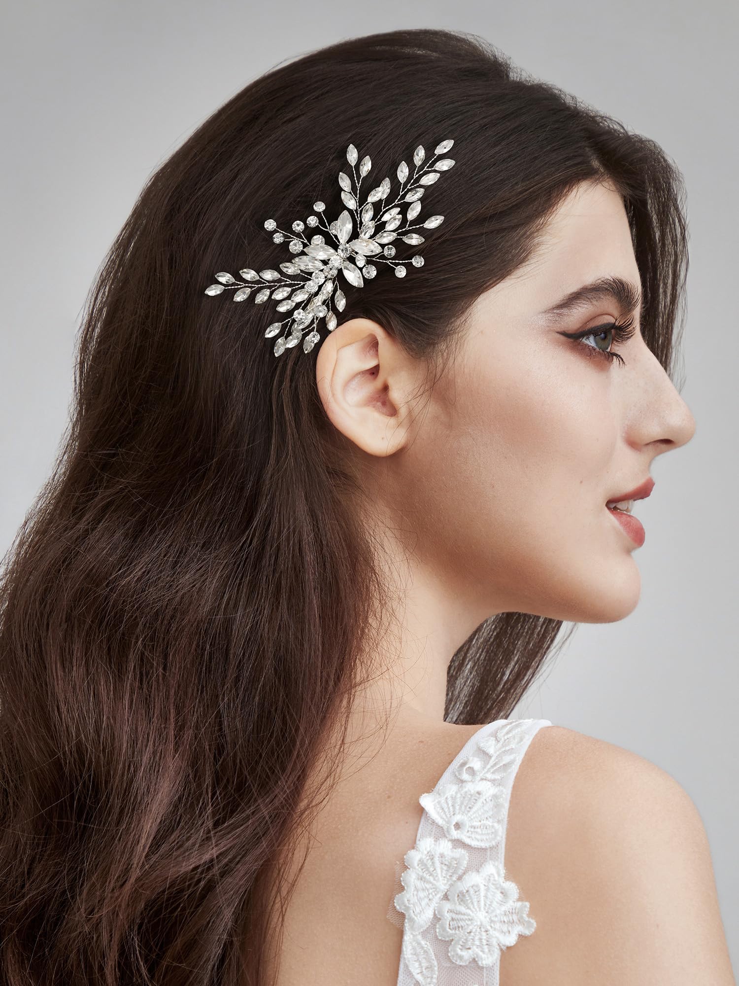 SWEETV Wedding Hair Comb Clip Silver Amazon.com : SWEETV Silver Rhinestone Bridal Hair Comb for  main image 3