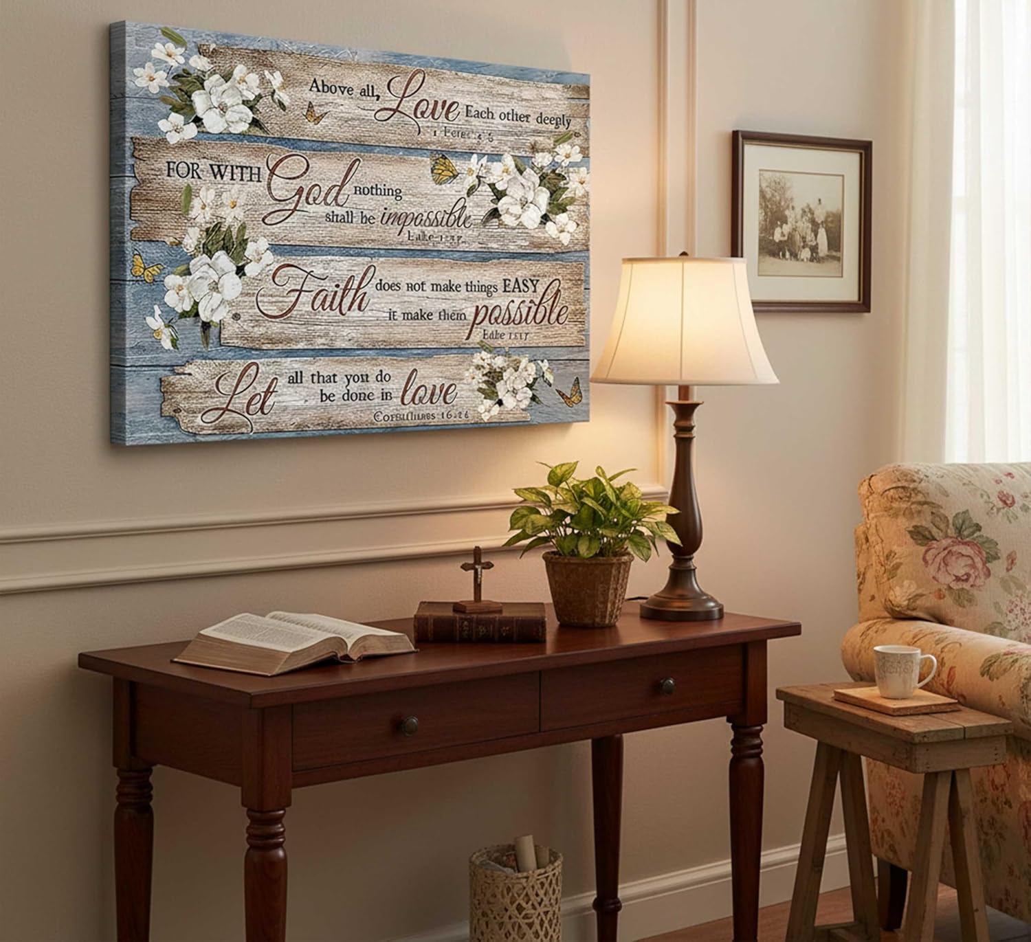 Inspirational Bible Verse Canvas Wall Art Christian Rustic Flowers Painting Picture Wall Decor Poster Print Artwork for Office Living Room Bathroom Bedroom Home Decoration