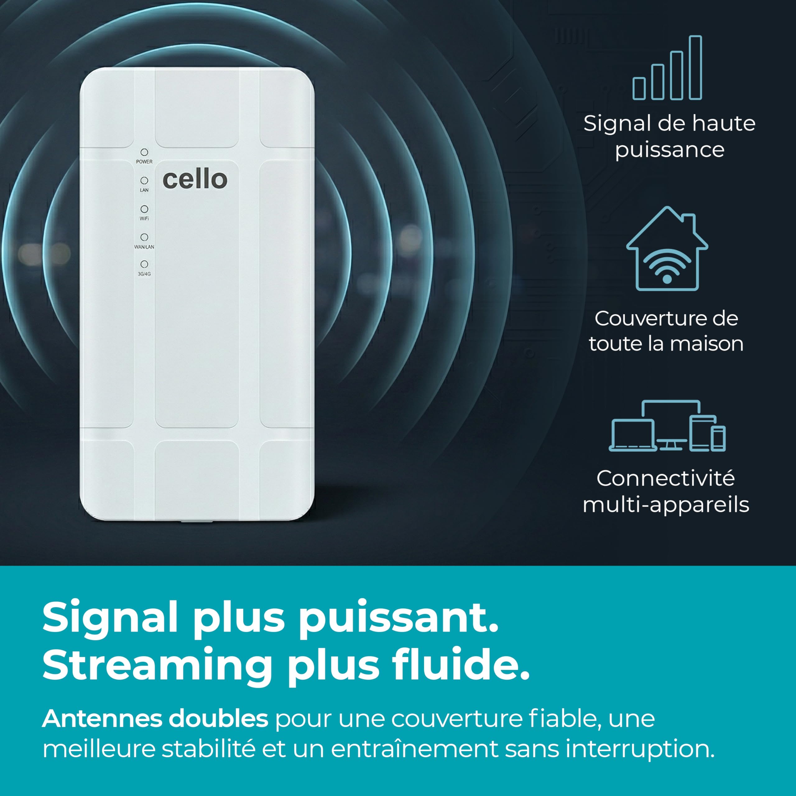 Routeur 4G LTE extérieur Cello avec slot SIM, boîtier étanche et antipoussière, WiFi 300 Mb/s, compatible PoE, routeur mobile déverrouillé pour maison, ferme, vidéosurveillance, industrie et zones iso