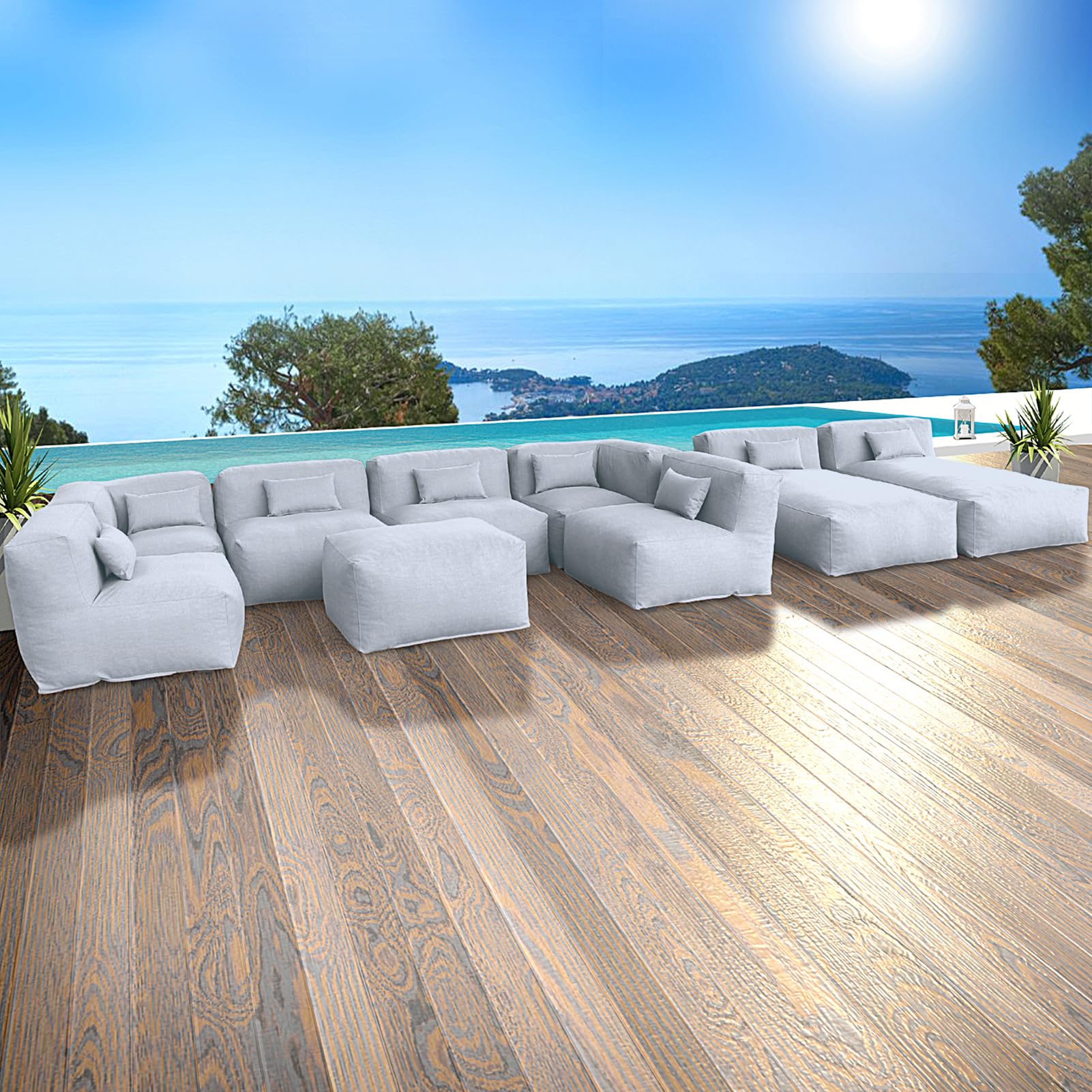 OPEAK Patio Furniture Set Bean Bag Eraclea 9C Outdoor Chairs Sectional Conversation Patio Set Daybed Furniture Outdoor Sofa Couch High Density Foam