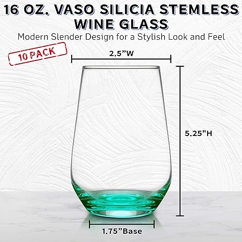 Miniatura 5 de DISCOUNT PROMOS Juego de copas de vino sin tallo de 10 vasos de Silicia, 16 onzas, transparente, similar a un orbe, base gruesa, color verde