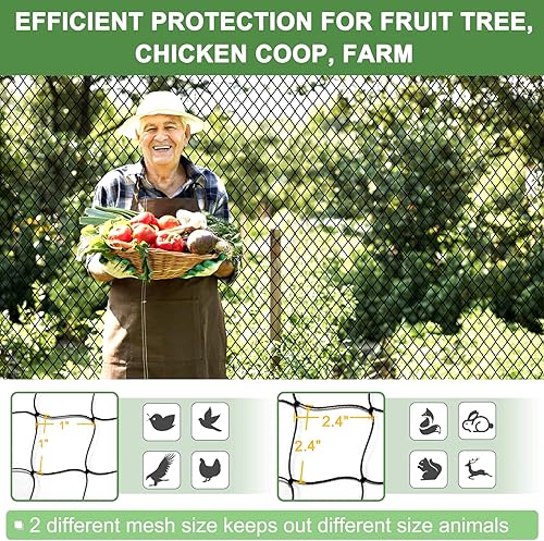 Miniatura 4 de DQS Red para pájaros  Red para aves de corral de 50 x 50 pies con red cuadrada de malla de 2.4 pulgadas para gallinero, red de pájaros para