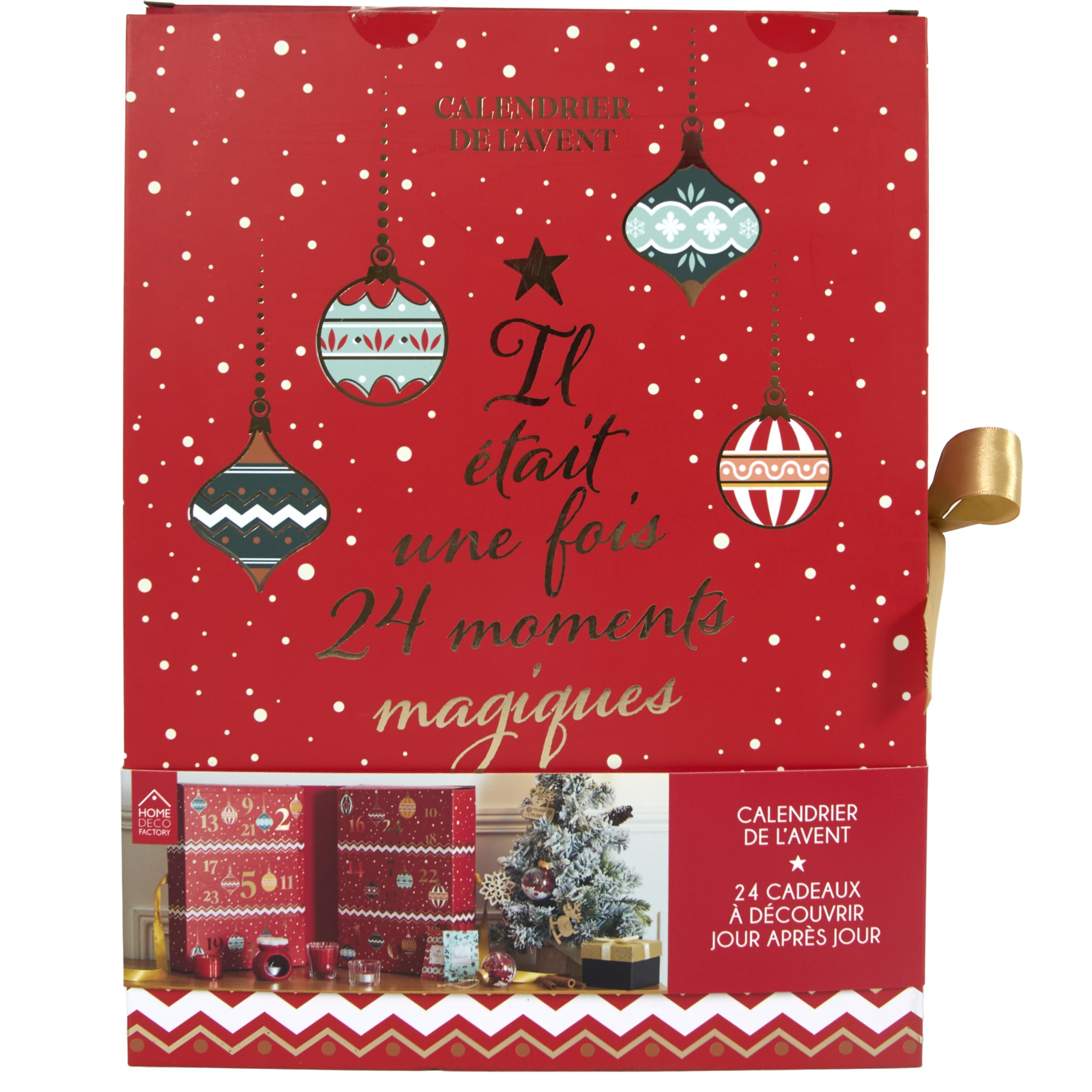 Home Deco Factory, BO0095, Calendrier de l'Avent avec Bougies Parfumées et Surprises, Design Traditionnel, Ambiance Festive, Idéal pour Offrir, Rouge, Taille Unique