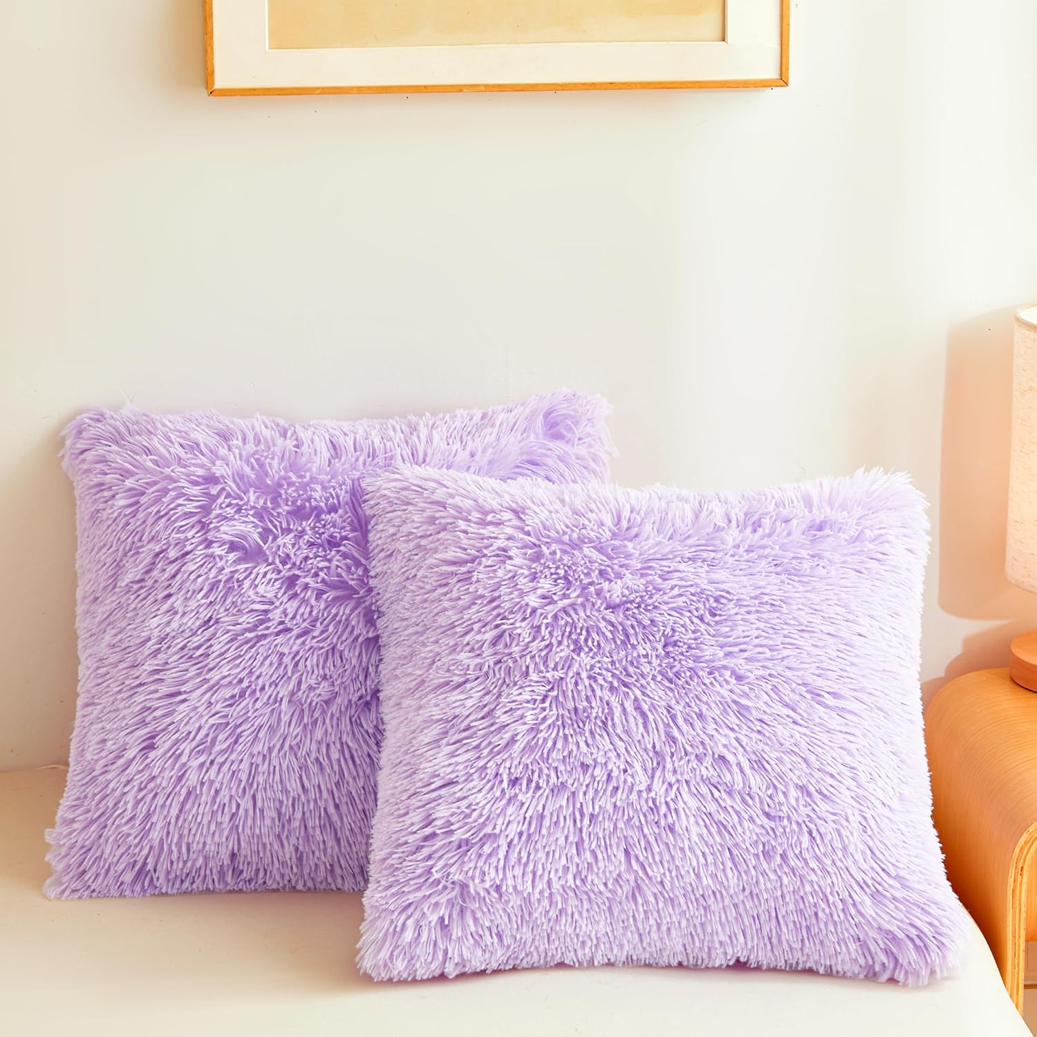 Lavender Faux Fur Throw Pillows