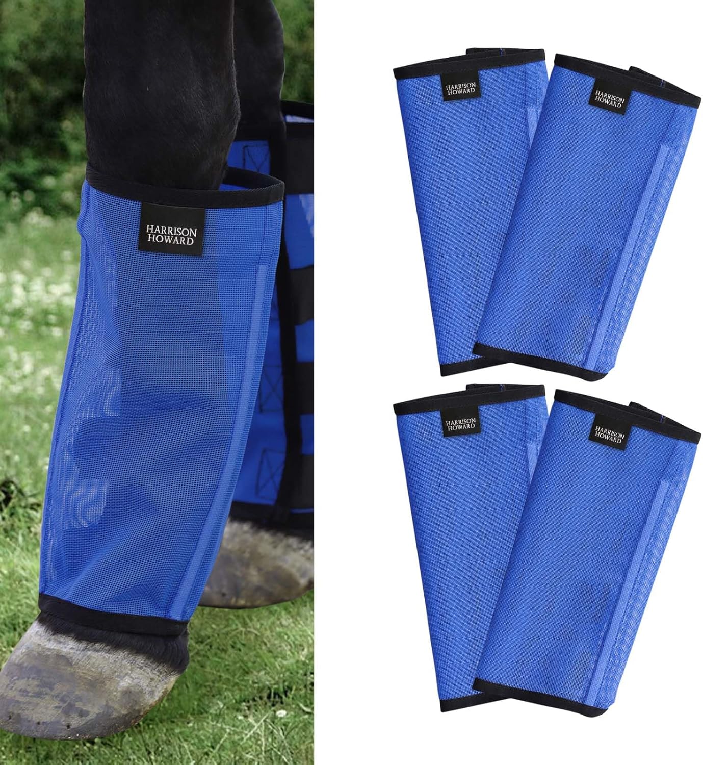 Harrison Howard Loose-Fitting Horse Fly Leggings Breathable, Tear-Resistant Fine Mesh Leg Guards Stay-on Comfortable Fly Boots (Set of 4) Blue Pony