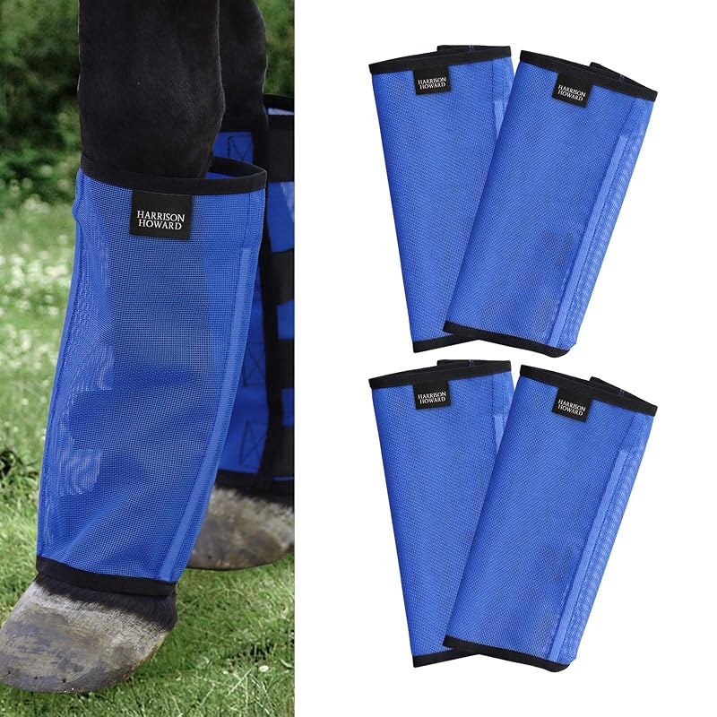Botas para Pernas de Cavalo em Tela Respirável Antirasgos Harrison Howard Blue, Tamanho Médio, Conjunto com 4