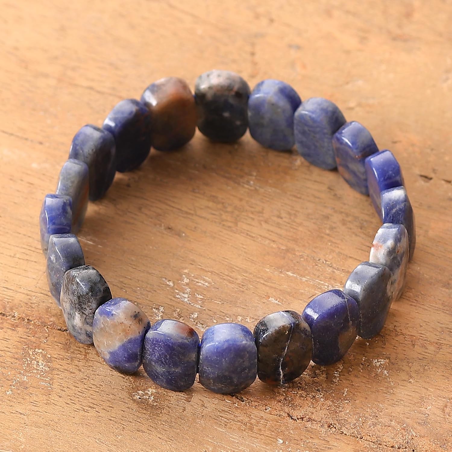NOVICA Lapis lazuli Beaded Bracelet 'Oceanic Links'