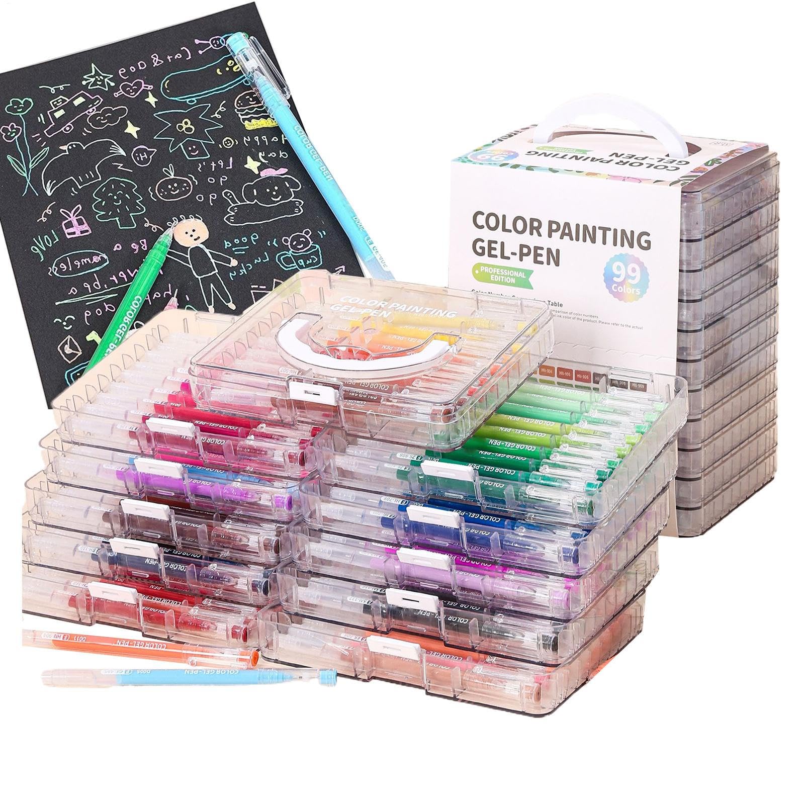 Zestaw długopisów żelowych z pudełkiem na szybkoschnące pisaki