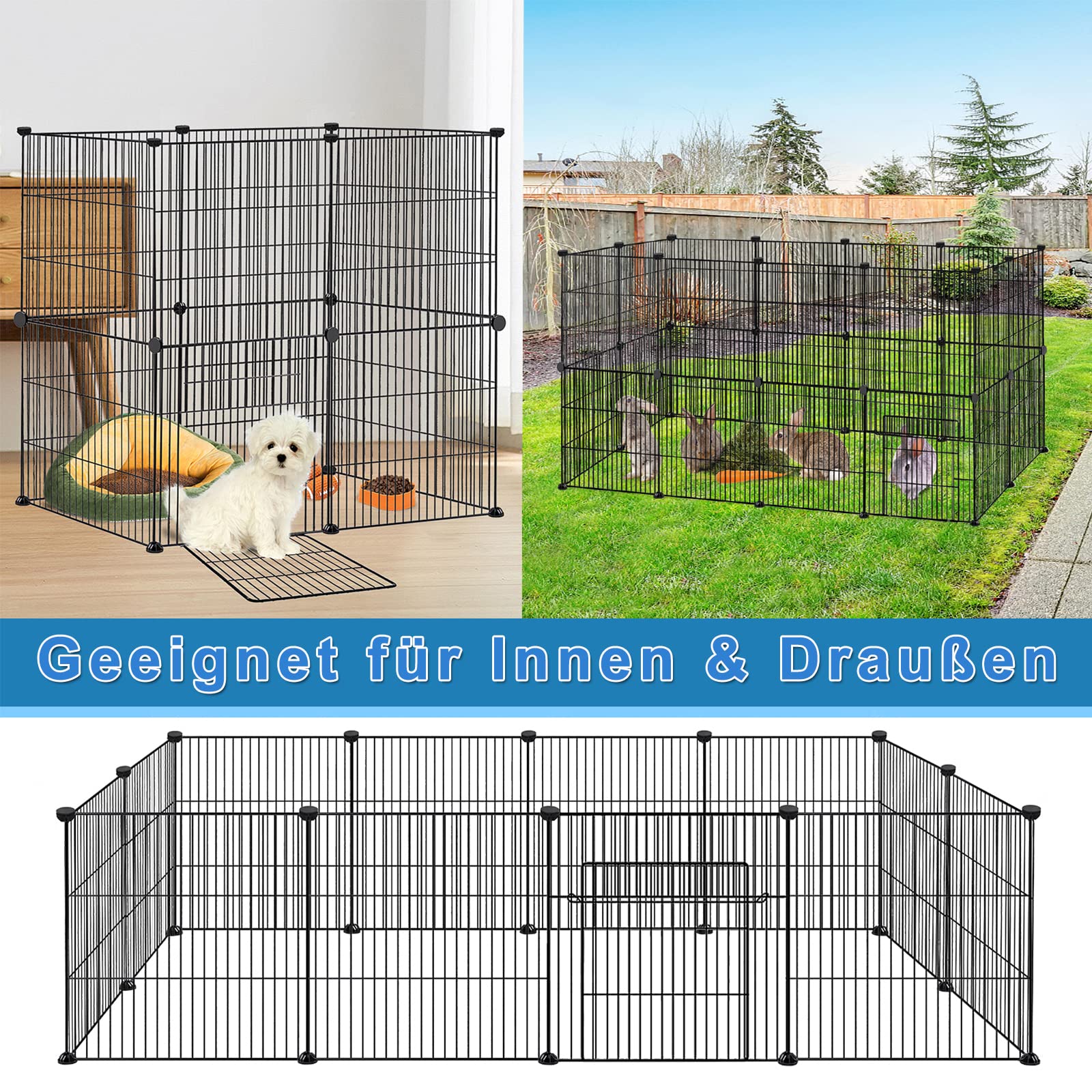 XMTECH Freilaufgehege Freigehege Kaninchen, Kleintiergehege aus Metall Hasenstall Kleintierauslauf Kaninchenstall für Hasen Hamster Kaninchen, 142 x 72 x 36 cm