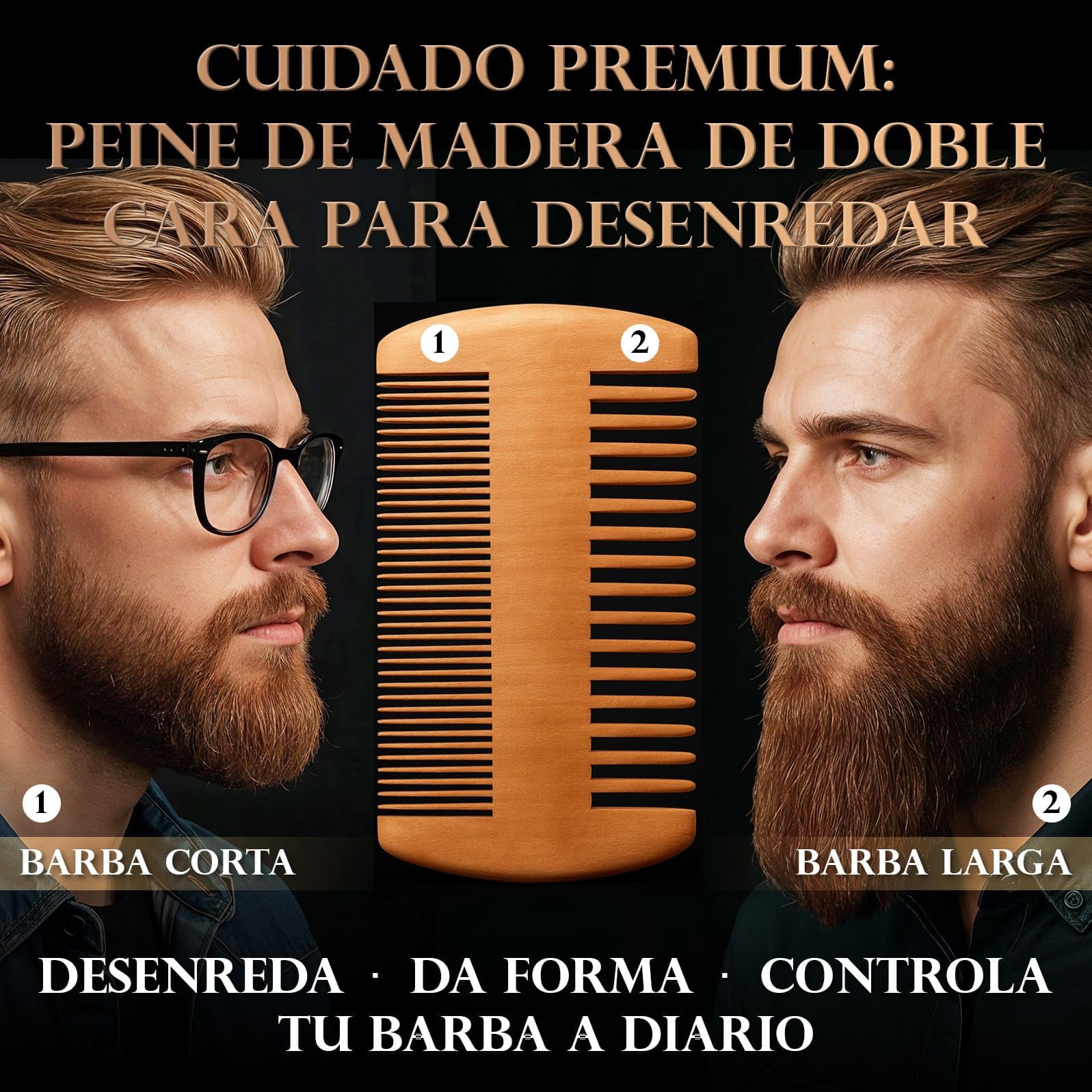 ORIGEN aceite de barba para hombre aroma cachemira con cepillo de madera y peine de doble cara kit cuidado barba para hidratar, suavizar y peinar barba corta o larga uso diario