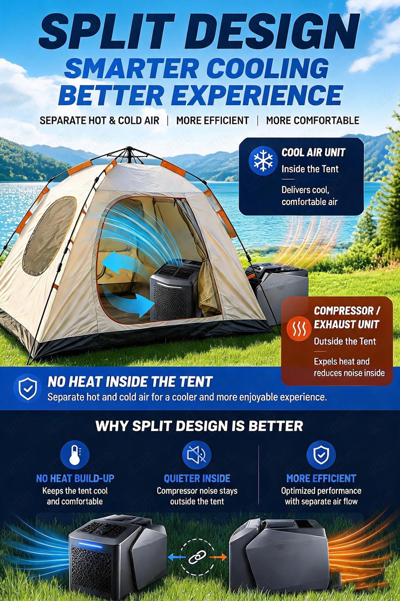 Piccola unità di condizionamento 4 in 1 per campeggio, condizionatore d'aria portatile per camper, 6200 BTU 550W, alimentazione 48V DC/110V/220V AC, dispositivo di raffreddamento compatto