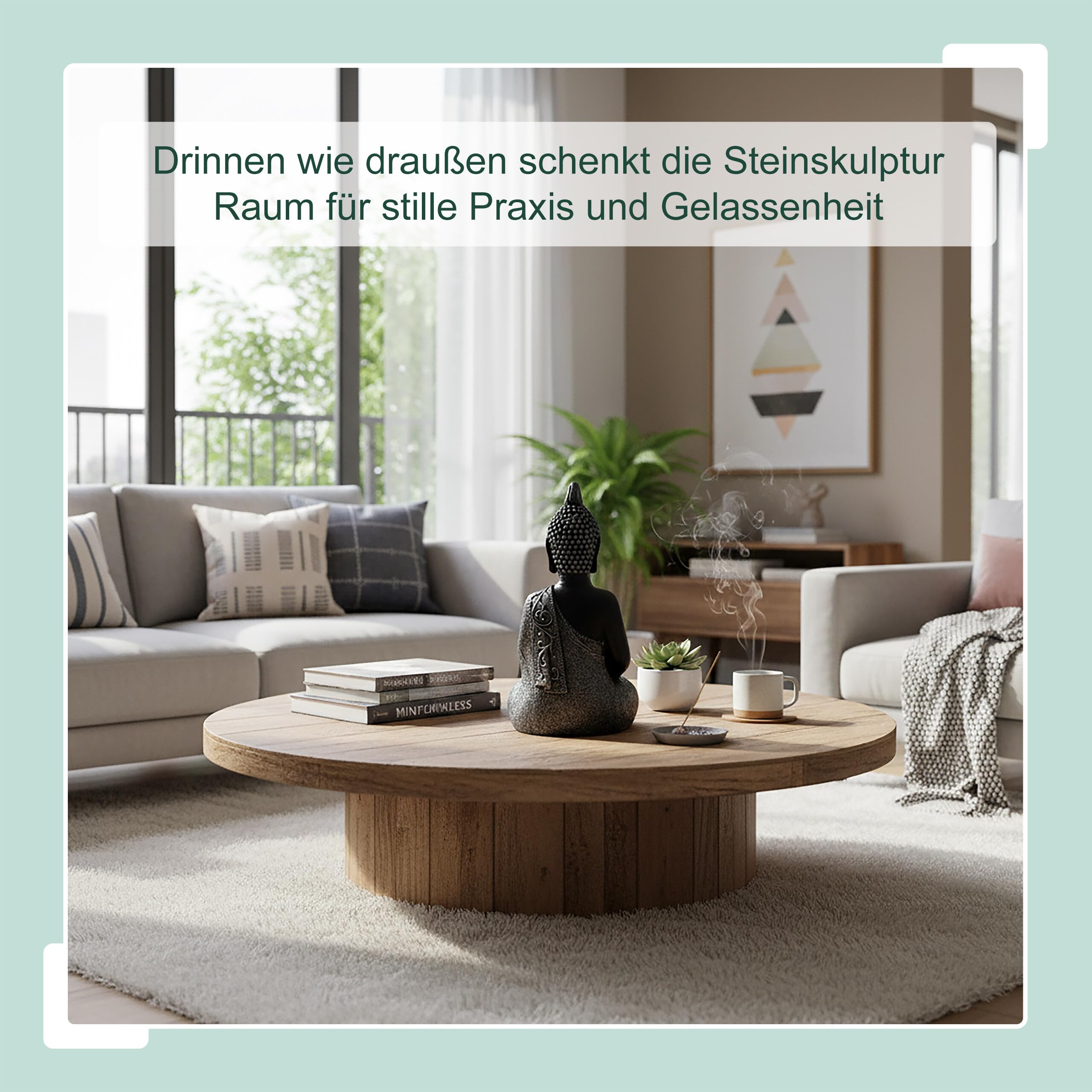 Relaxdays Buddha Figur sitzend, 45 cm, Gartenfigur, Vintage Dekofigur Wohnzimmer, wetterfest, frostsicher, anthrazit