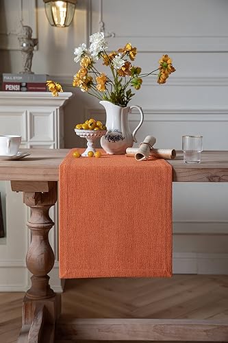 Miniatura 9 de ZeeMart Camino de mesa de arpillera estilo granja de 72 pulgadas de largo, camino de mesa de comedor tejido rústico blanco para uso diario, 14 x 72