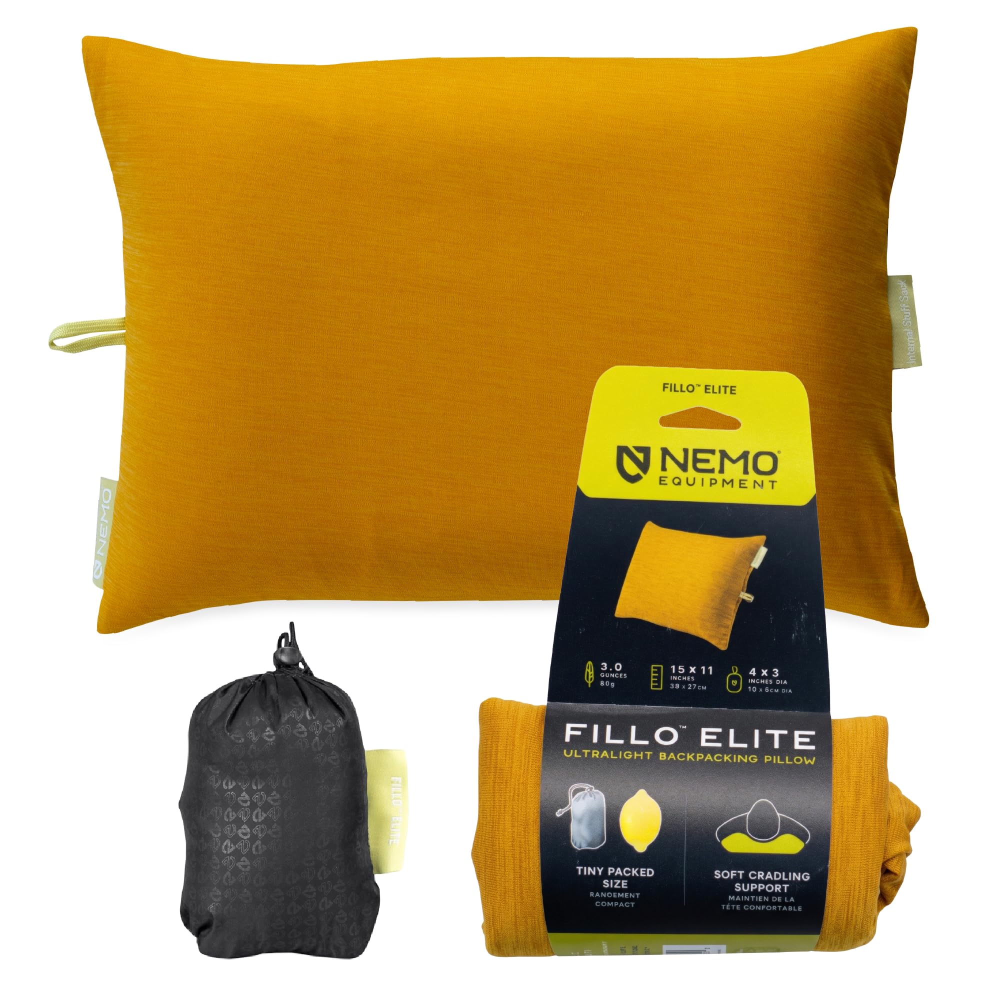 Nemo Fillo Elite Ultralight Pillow|Inflatable Backpacking Pillow for Travel, Backpacking, and Camping, Mango/Citron