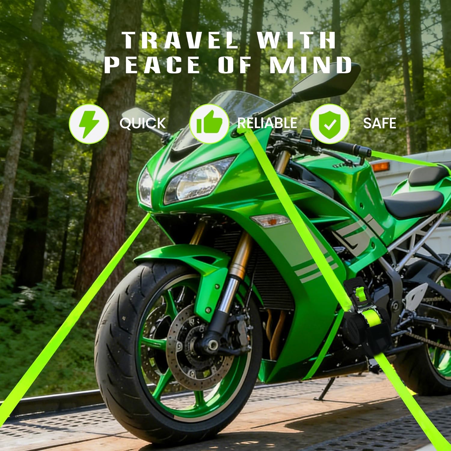 Retractable Ratchet Straps Auto Self Retracting Tie Down Straps for Truck, Cargo Trailer, Motorcycle, ATV, UTV (Green, 4PK) - Image 7