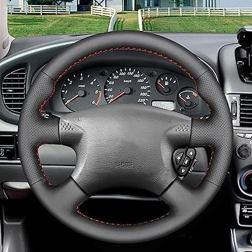 Hand Sewing Steering Wheel Cover for Nissan for X-Trail (T30) 2001-2003,Red Thread Breathable Anti-Slip Leather Steering Wheel Cover