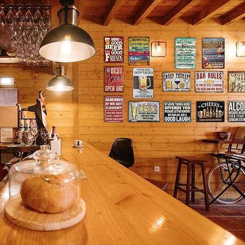 Miniatura 8 de Paquete de 8 letreros de metal divertidos para la pared del bar del hogar para decoración de cuevas de hombre, decoraciones retro de pub y regalos