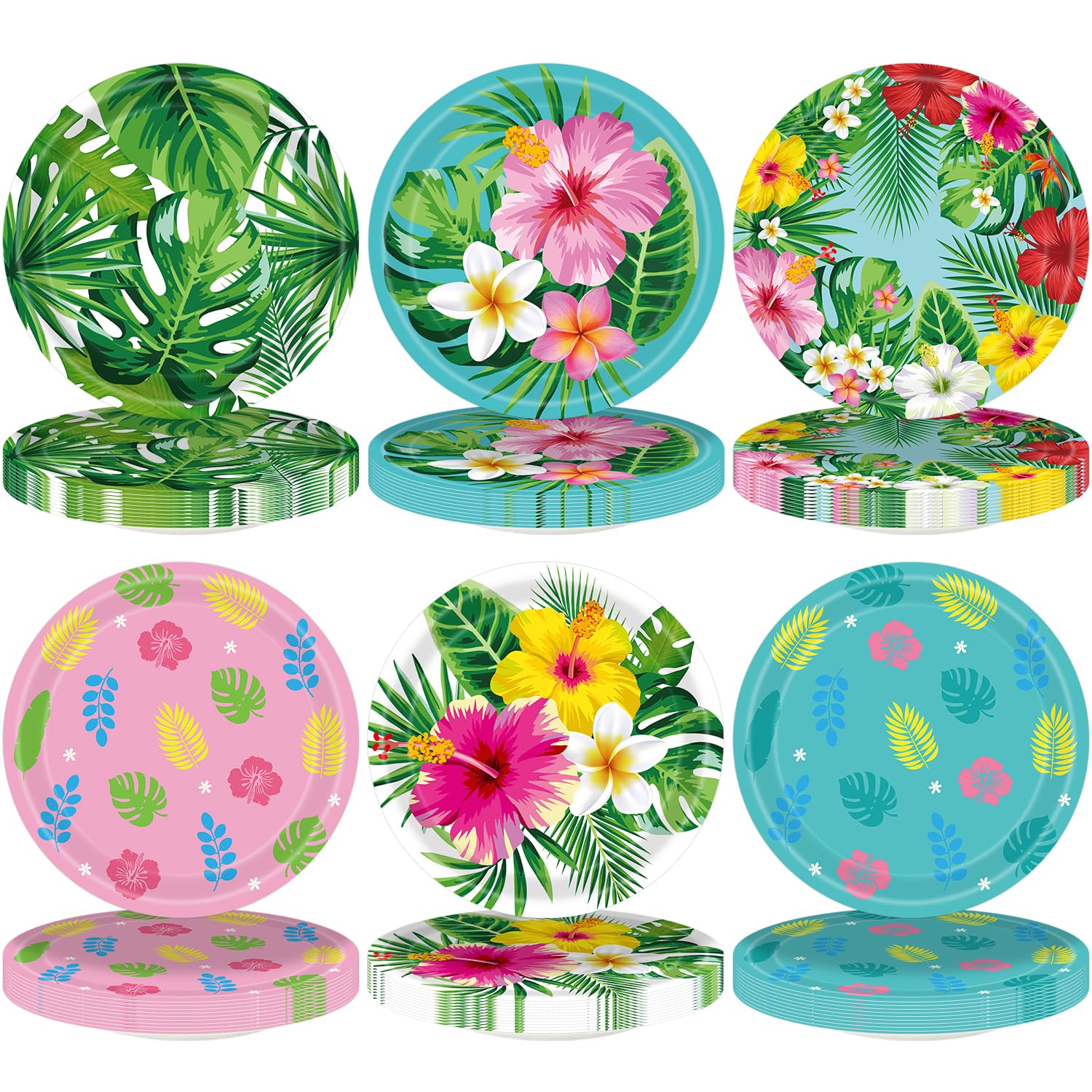 YCXTCZ 60 Packs Hawaiian Tropical Luau Dessert Plates Tropical Party Decorations Hawaiian Luau Party Decorations for Beach Holiday Floral Party Supplies