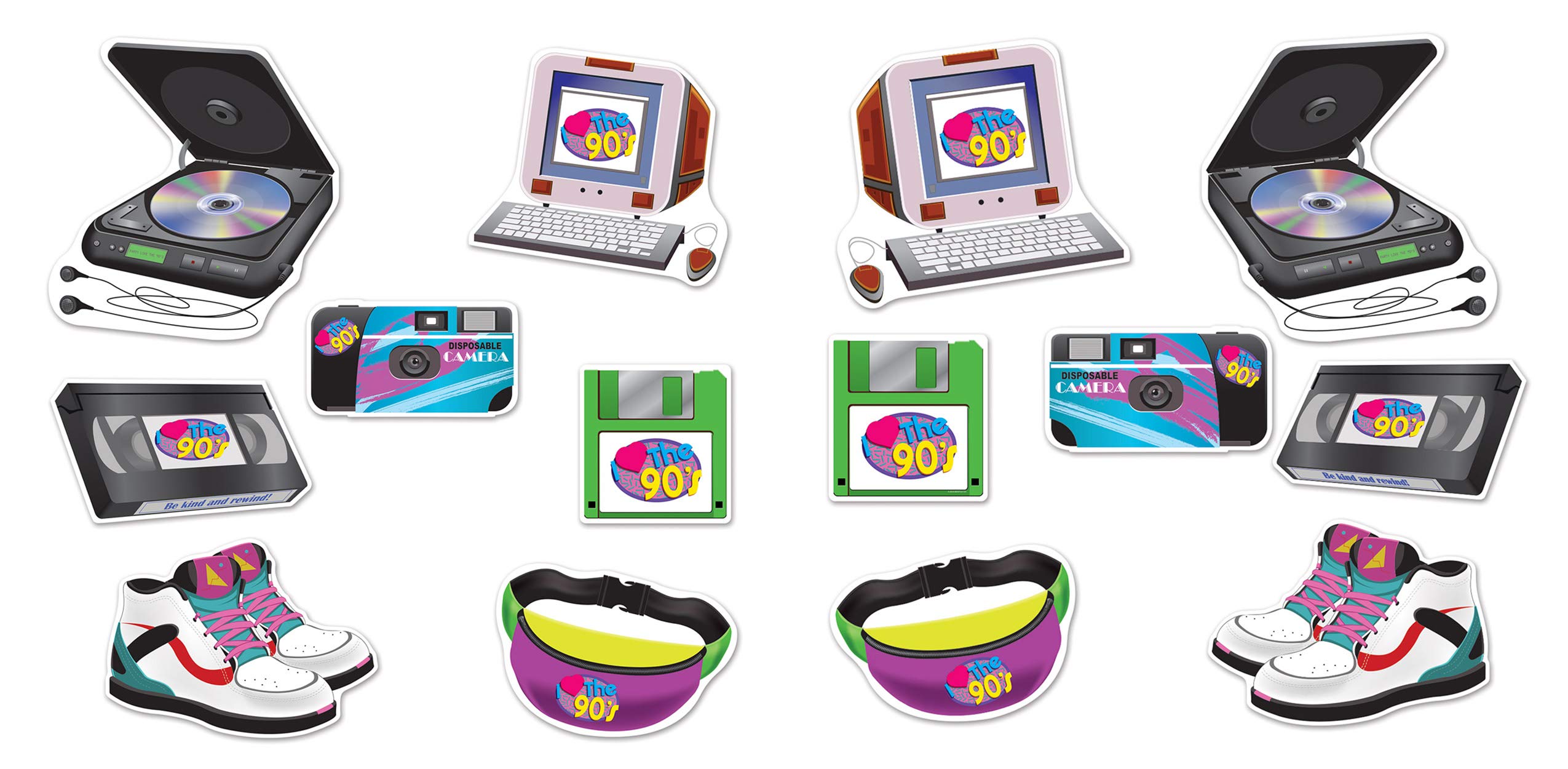Décorations 90's Beistle pas cher : lot de 14 accessoires de fête rétro VHS et lecteurs CD