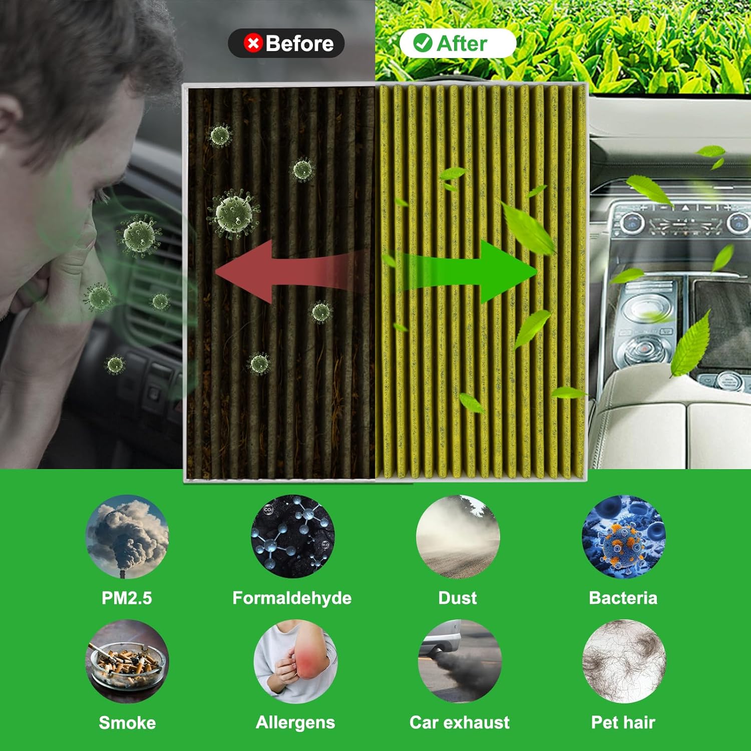 Engine & Cabin Air Filter Set for Cadillac Escalade, for Chevy Silverado 1500 2500 3500, for Gmc Sierra, for Tahoe Yukon XL Suburban Escalade ESV, Replace 84121219 13508023