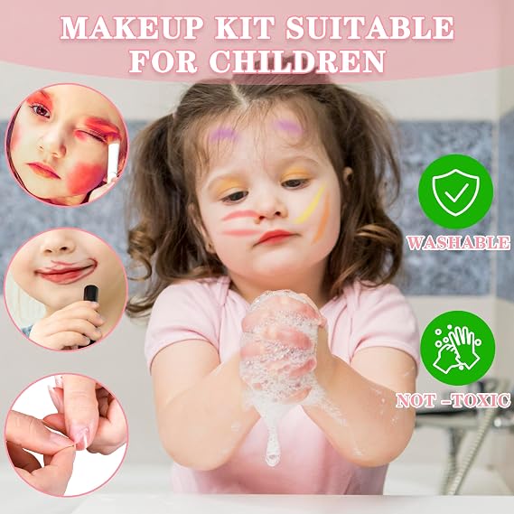 66 Pcs Kids Makeup Sets For Girls with Portable Stand,Make Up Starter Kit | Children Princess Pretend Play Games Toys Presents,Little Girl Birthday Gifts Set For Age 3 4 5 6 7 8 9 10 11 12 Years Old