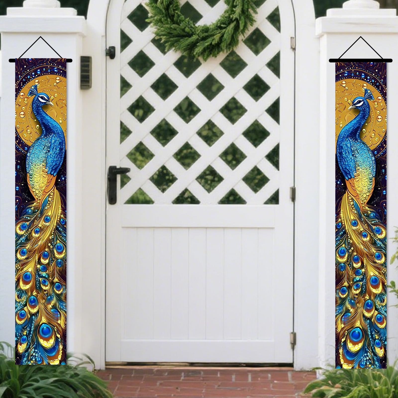 Nuxovilar Peacock Design Porch Banners Set 12x70 Inches Polyester
