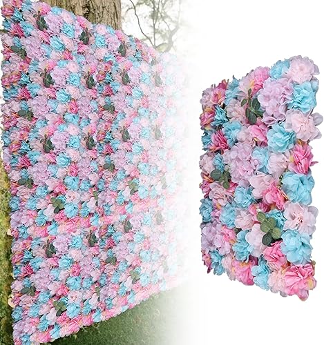 Vista 212 de 20 paneles de pared de flores artificiales, decoración de pared de 24 x 16 pulgadas, paneles decorativos de flores de hortensias para el hogar, 20