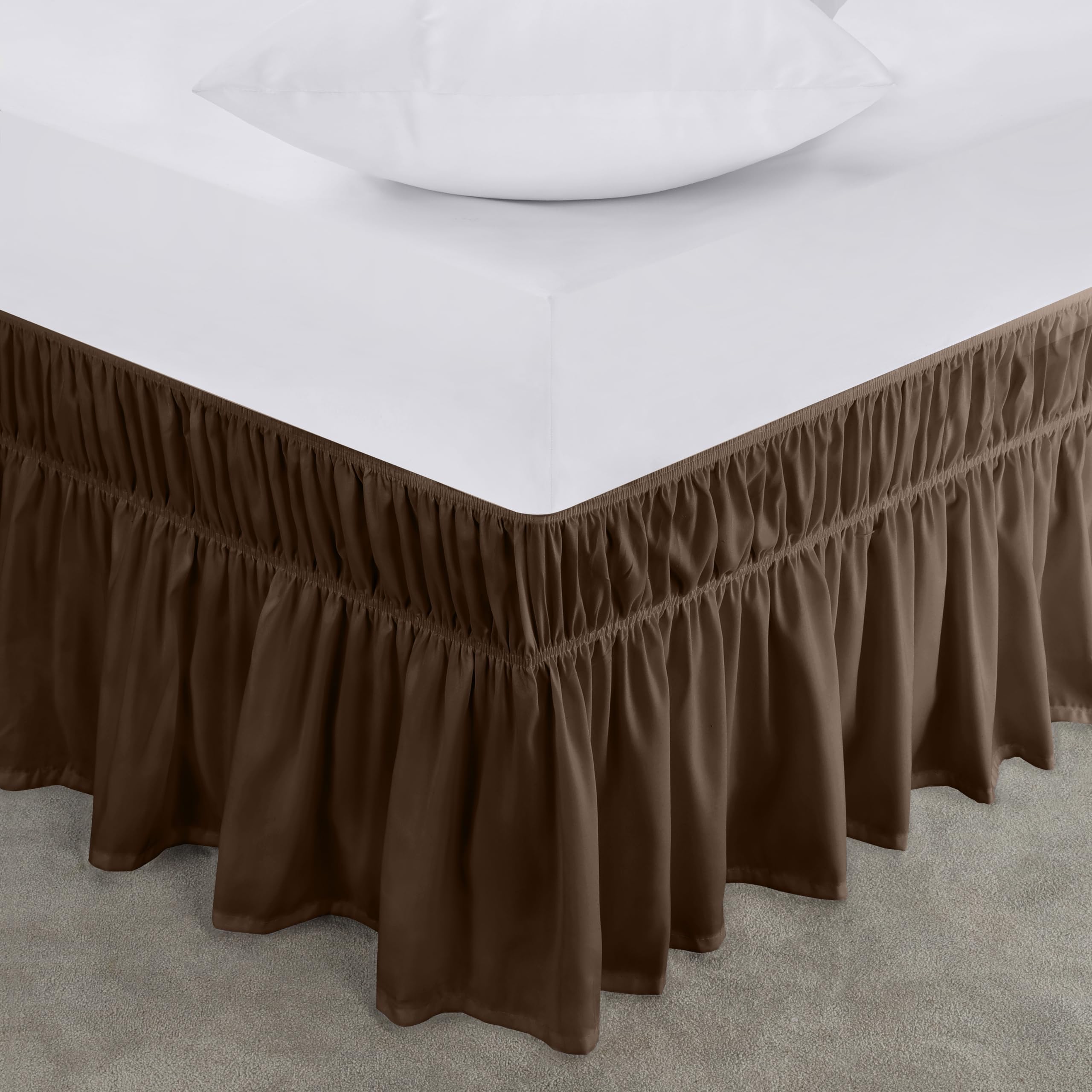 Utopia BeddingQueen Elastic Bed Ruffle - Easy Wrap Around Ruffle - Microfiber Bed Skirt with Adjustable Elastic Belt 16 Inch Tailored Drop - Hotel Quality Bedskirt, Fade Resistant (Queen, Brown)