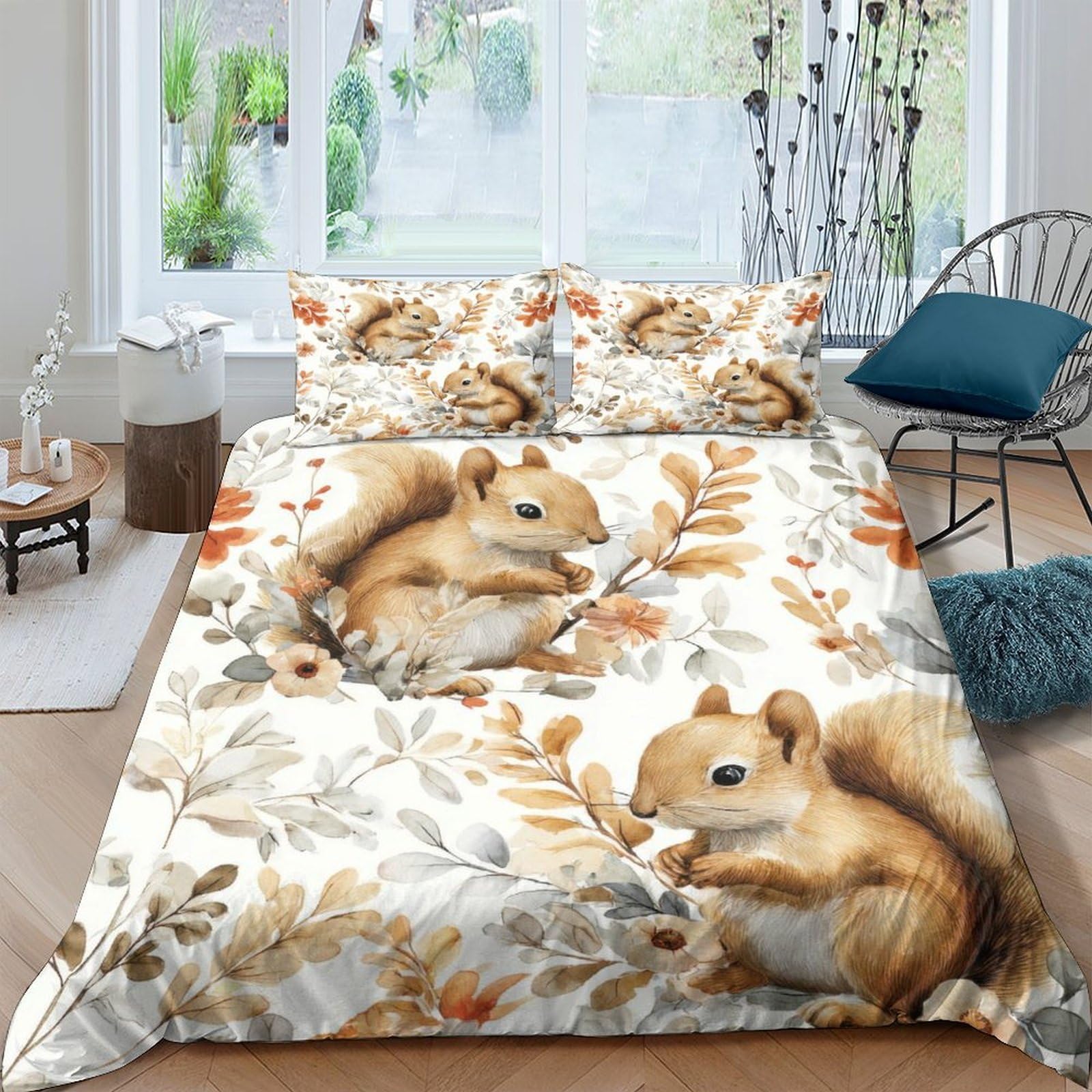 Ctjqhvkz Style-9 3D Printed Squirrel Forest Fitted Sheet Microfiber Soft Autumn Leaves Mattress Cover For Bedroom Dorm Decorative Protector Single（135X200cm）