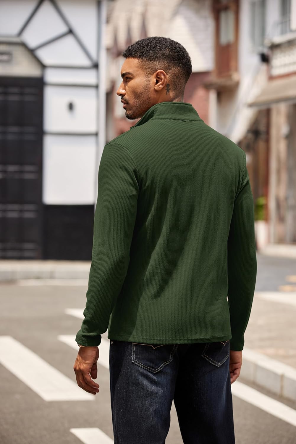 COOFANDY Mens Quarter Zip Pullover Lightweight Sweater Casual Long Sleeve Corduroy Half Zip Sweatshirt - Image 6