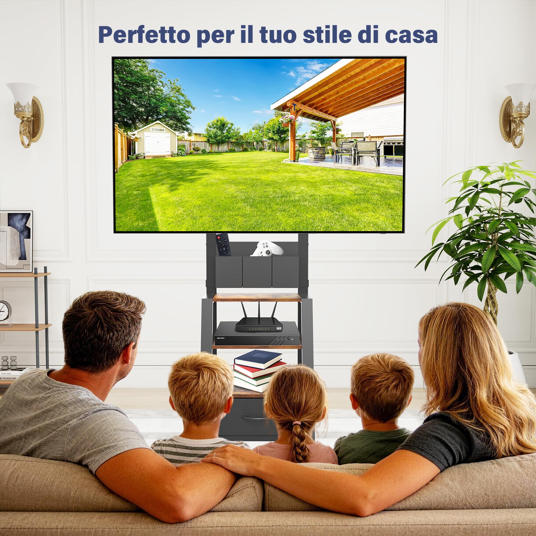 Mobile porta TV con ruote, cassetto e 3 ripiani per TV piatti/curvi da 23"-60", mas 72 kg, per LCD/LED/OLED. Carrello mobile con altezza regolabile per casa, ufficio e esterni, VESA mas 400x400mm