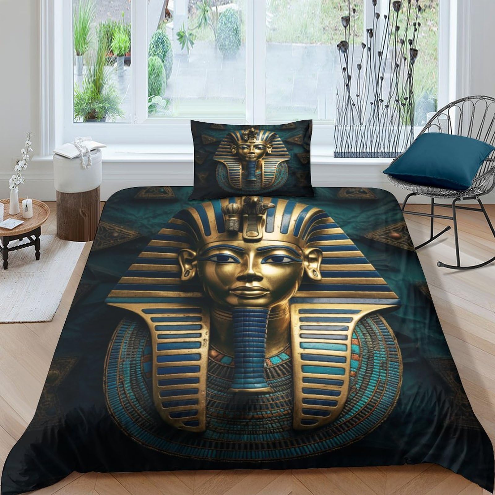 Housse de couette Pharaon avec taie d'oreiller lit simple 135x200 fermeture éclair