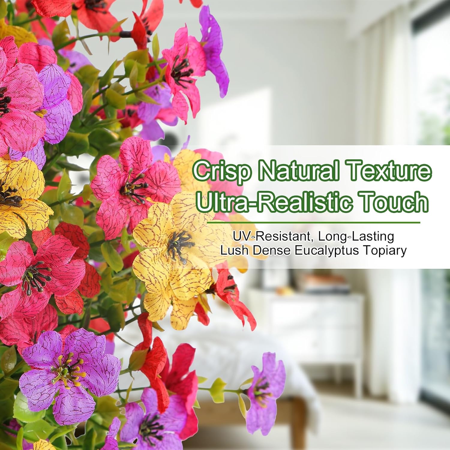 Alupssuc 2Pcs 20" Artificial Topiary Ball Flowers, Spring Outdoor Decoration with Spike, UV Resistant Faux Summer Plants, Faux Bushes Plants, Red Rose, Purple & Yellow for Garden, Porch & Patio Decor - Image 3