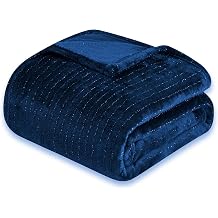 Super Soft Flannel Throw Blanket 50x60 Inches, Premium Gold Glitter Stripes Silky Fleece Lightweight Bed Blanket All Season Use, Navy Blue, 50"x60"