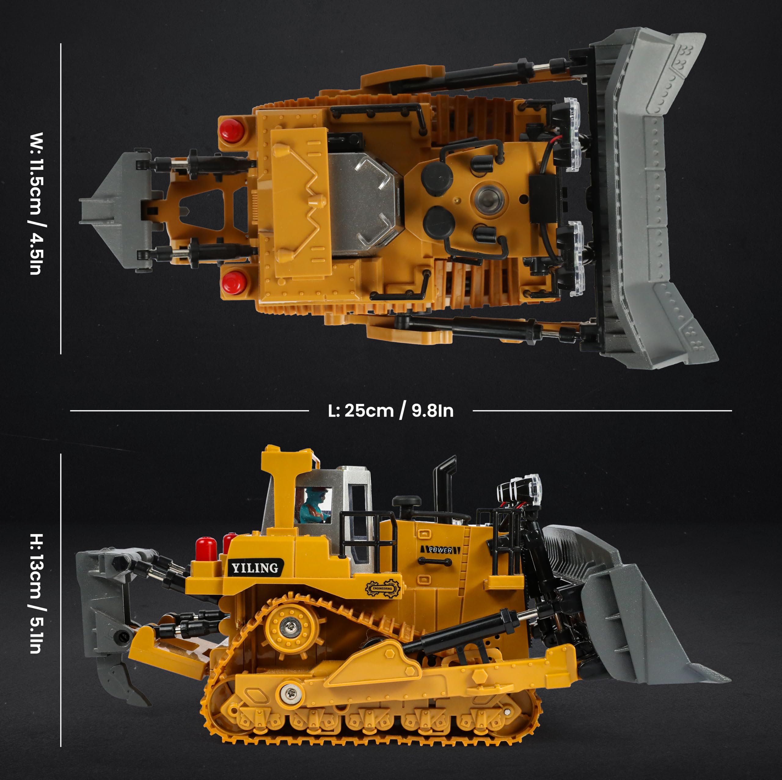 Bulldozer télécommandé, véhicule de Construction radiocommandé métallique 9 canaux, Jouet avec lumières et Sons